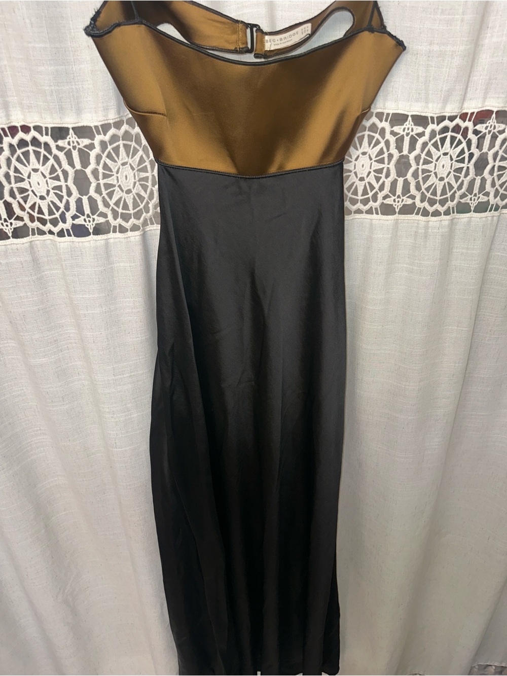 bec + bridge Bronze and Black Satin Slip Dress